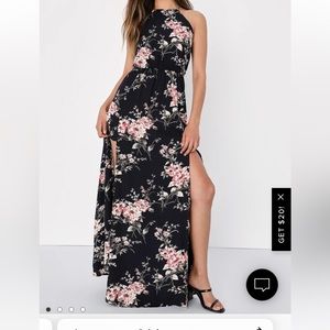 Lulus Feel the Music Navy Floral Maxi Dress